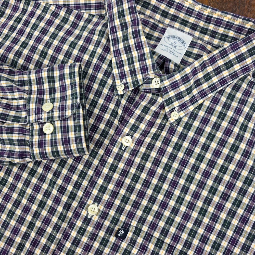Brooks Brothers 346‎ Button Down Shirt Mens XL Multi Color Plaid Slim Fit Cotton